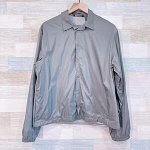 Banana Republic Vintage 90s Nylon Rain Jacket Gray Lined Snap Button Mens Medium